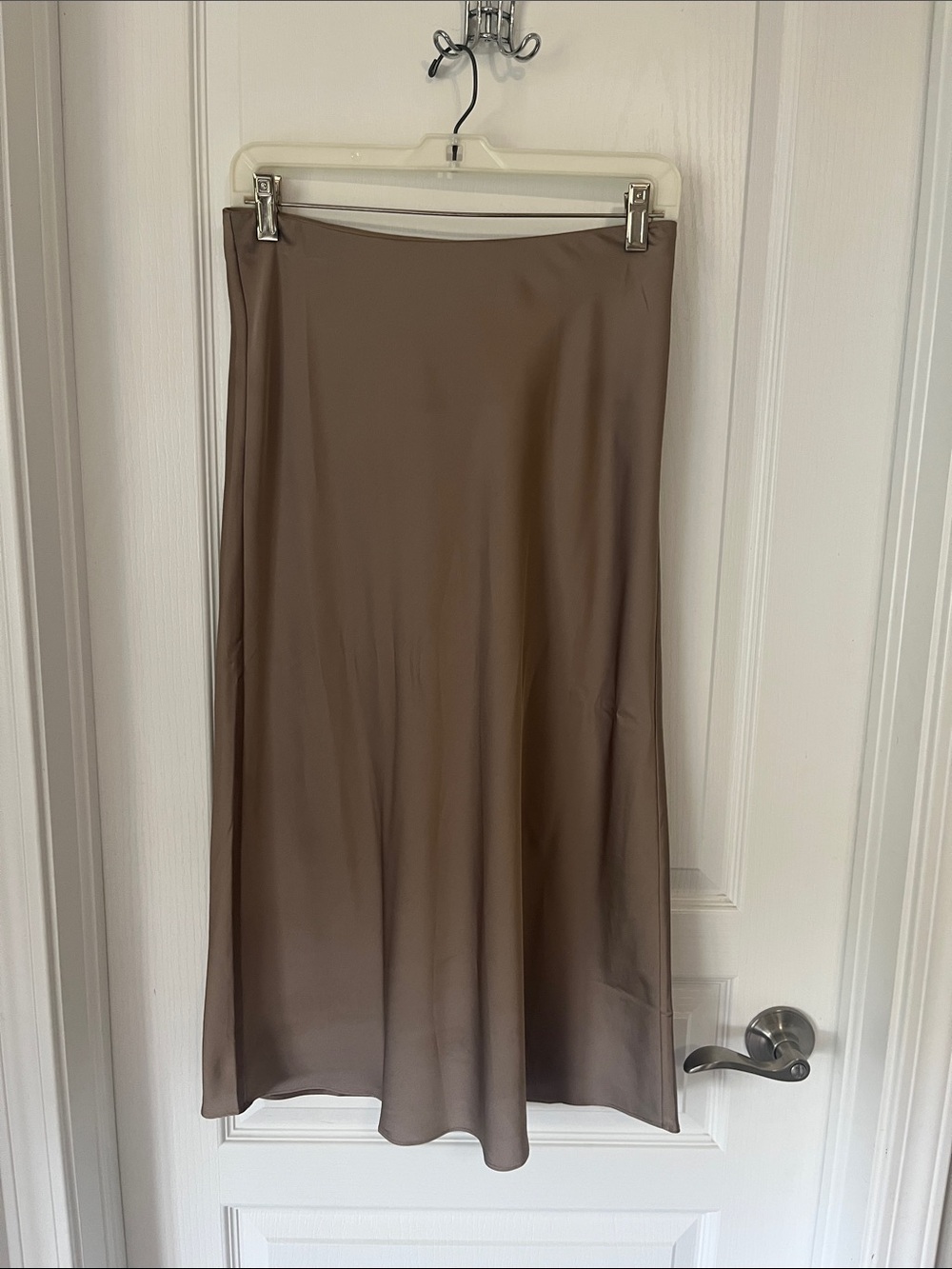 LOFT Taupe Satin Midi Skirt
